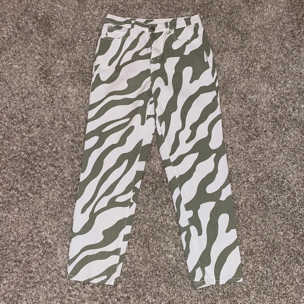 Green and White Zebra print pants